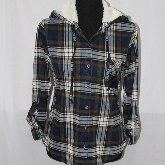 NWT Polly & Esther Juniors’ Plaid Faux Fur-Hoodie - Picture 8 of 14